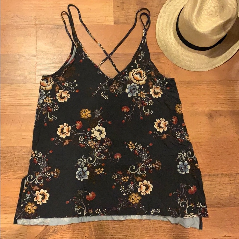 American Eagle Outfitters Floral Gray Tank Top M